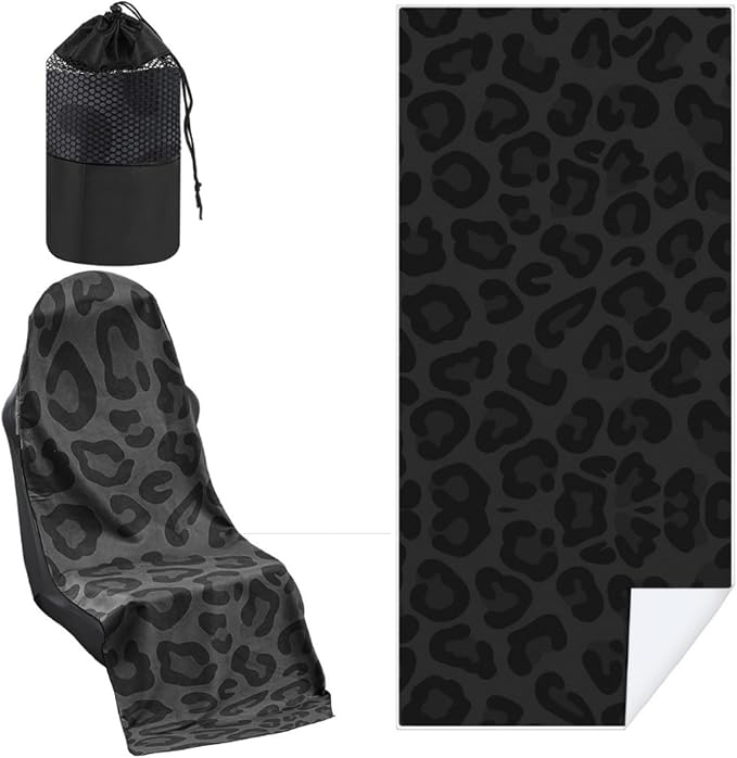 Car Seat Towel Covers with Storage Bag, 63 x 32 Inch Universal Non Slip Waterproof Sweat Protector for Car Truck, Gym Swimming Running, Machine Washable(1 Pack,Black Leopard Print)