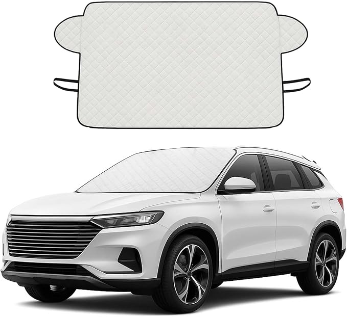 Exterior Car Sun Shade for Windshield & Mirrors, Reflective Multi-Layer Windshield Cover, Blocks Sun Snow Ice Frost, All Season Protection, Anti-Theft Door Flap, Fits SUV Sedan Truck (61"x45")