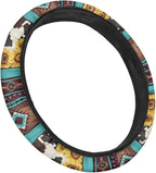 Aztec Sunflower Cow Print Blue 15 Inches Car Steering Wheel Covers Universal Auto Accessories Car Interior Decoration for Women Men