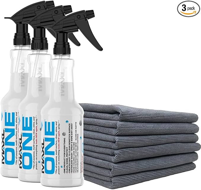MAXLONE™ Car Spray with Triphene® All Purpose Waterless Detailer 3 Kit | Quick Spray & Wipe, Clean, Shine, Protect Paint, Glass, Wheels, and Trim Without Pre-Washing (3x20oz + 6 Micro Fiber Cloths)