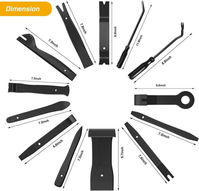 13PCS Nylon Trim Removal Tool Set for Bumper Fastener Rivet Clips Car Door Clip Panel Audio Video Dashboard Dismantle Black