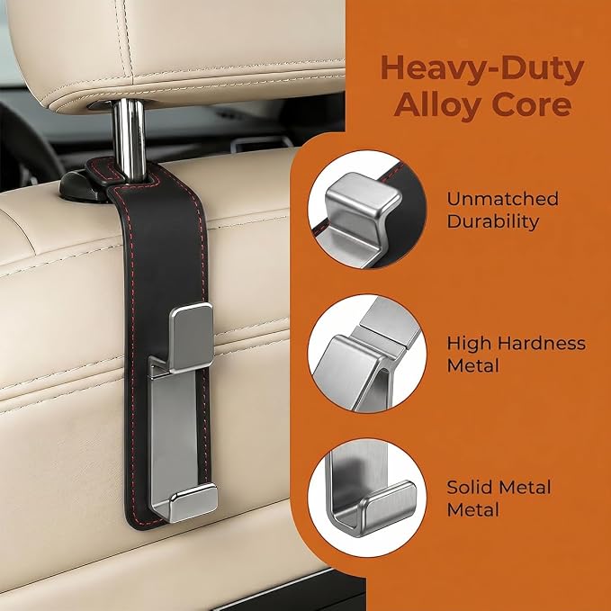 Car Seat Headrest Hook, Multifunctional Vehicle Backseat Hanger Organizer for Purse Handbag Coat, Auto Seat Back Phone Holder Storage Hook, Universal for Sedan Truck SUV (Black)