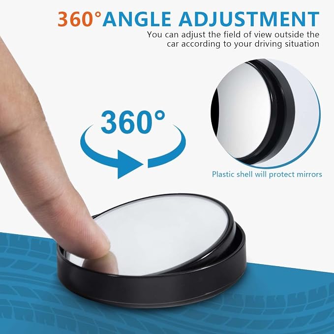 4 Pack Blind Spot Mirror 2 Inch Angle Adjustable HD Glass Round Car Side Rear View Convex Mirror Accessories with Frame for Car SUV Trucks Motorcycles