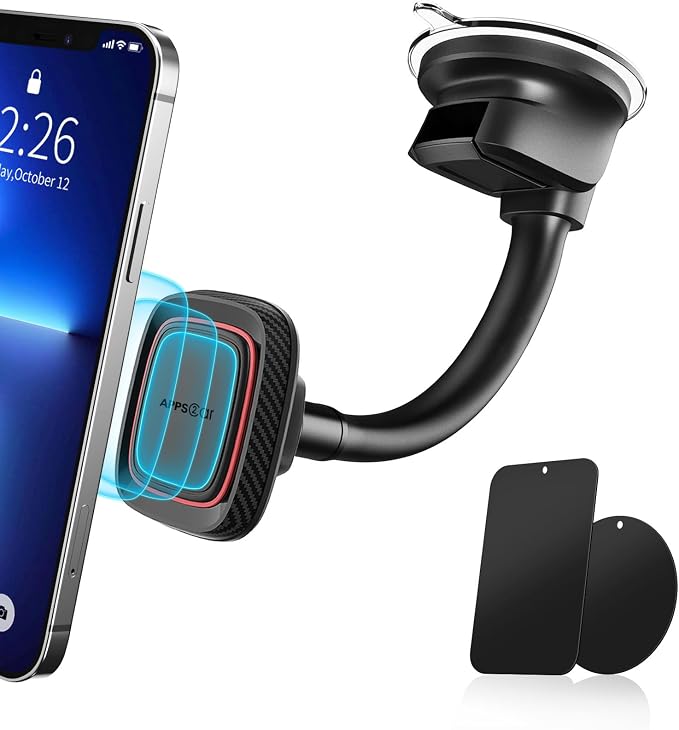 Magnetic Car Phone Holder Mount [6 Strong Magnets], Cell Phone Holder Car [Suction Cup], Phone Car Holder Mount [Windshield Dashboard] fit for Most Smartphones