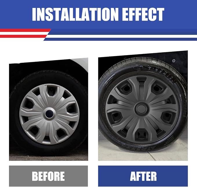 4Pcs 16 2014-2023 Wheel Hubcaps Rim Cover Fits for Ford Transit Connect | Steel PP Material Snap-On Installation inch Car ReplacementMatte Black