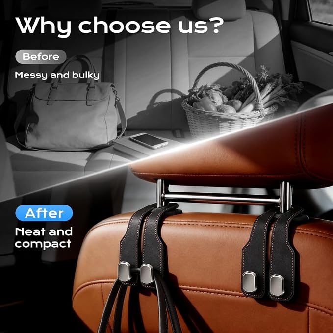 Car Seat Back Double Hook, 2026 New Car Headrest Hook, Multifunctional Headrest Hook for Convenient Storage, Auto Hooks Organizer for Handbag Purse Coat Bags，Gray：2