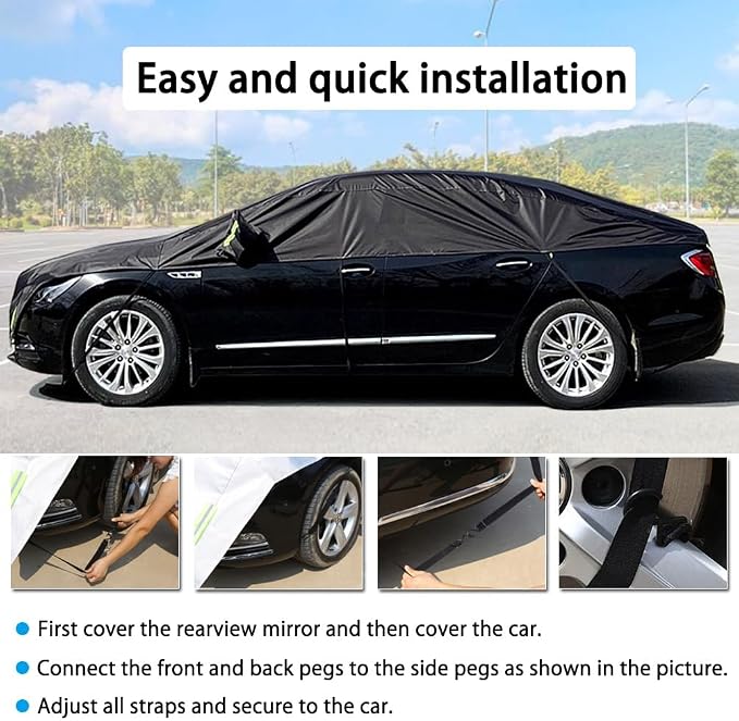 Half Car Cover All Weather Car Body Cover for All Season Sunshade Cover Snow Cover Waterproof 210D Polyester with Cotton (Fit SUV)