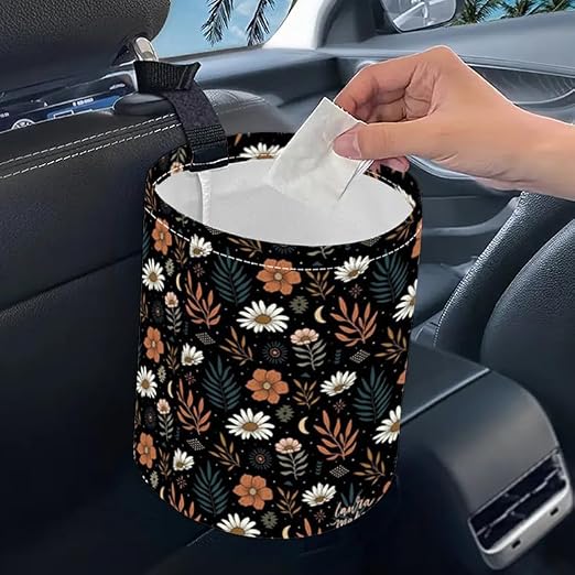 Portable Reusable Waterproof Car Trash Bin, Multipurpose Vehicle Organizer, Road Trip Essentials (Little Flower)