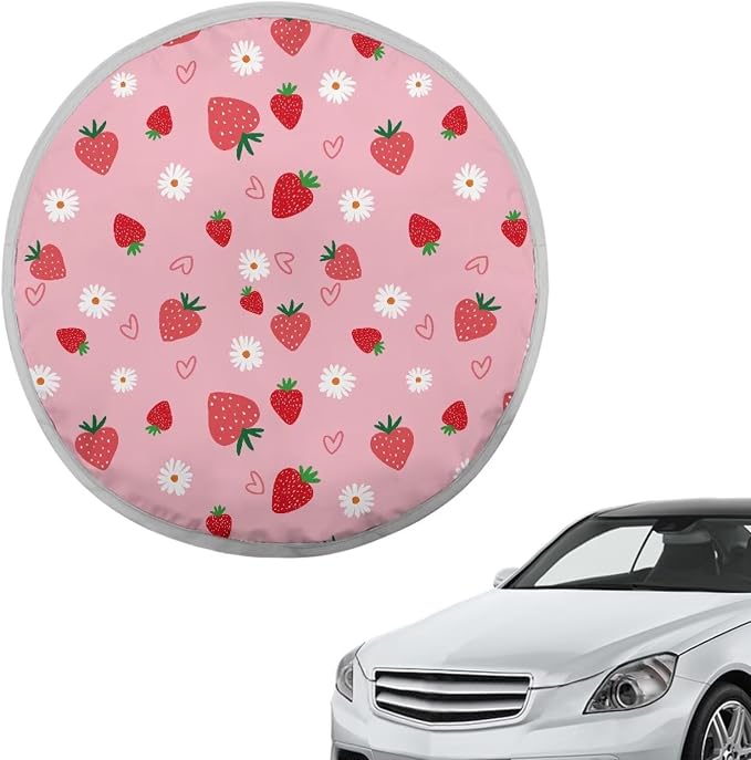 Strawberry Steering Wheel Cover Sun Shade,Anti-Heat Steering Wheel Protector,Universal 17 inch Auto Steering Wheel Sun Block Cover,Cute Steering Wheel Accessories for Women