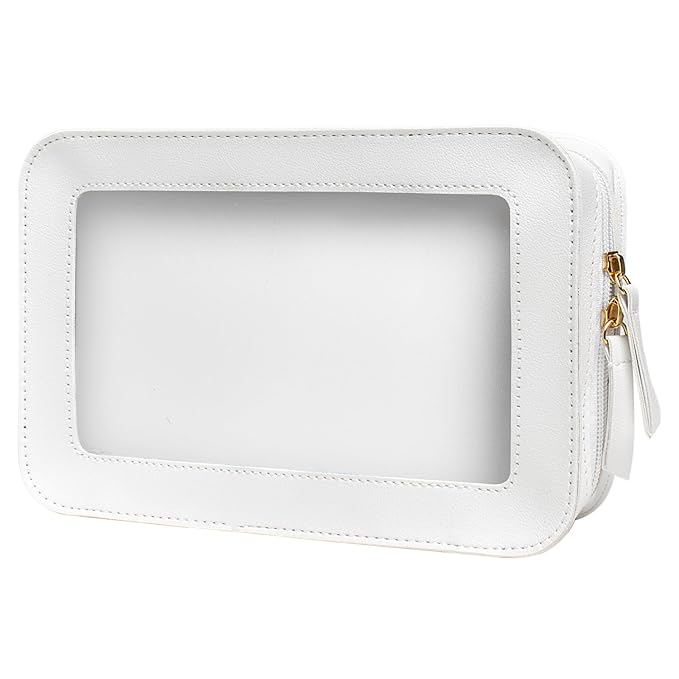 Clear Makeup Bags, TSA Approved Toiletry Bag with Zipper, Clear Makeup Organizer Fit Carry-on Travel Essentials,Clear Cosmetic Bags for Women Men (C-Beige)