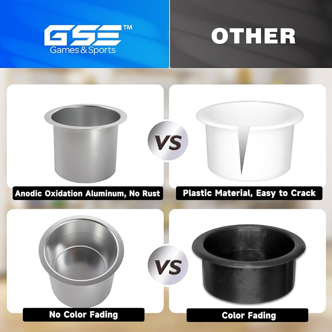 GSE Games & Sports Expert Jumbo Aluminum Cup Holder, Drop-in Cup Holder for Casino Poker Tables, Work Desks, Boats, RVs, Cars & Trucks (Silver, 2-Pack)