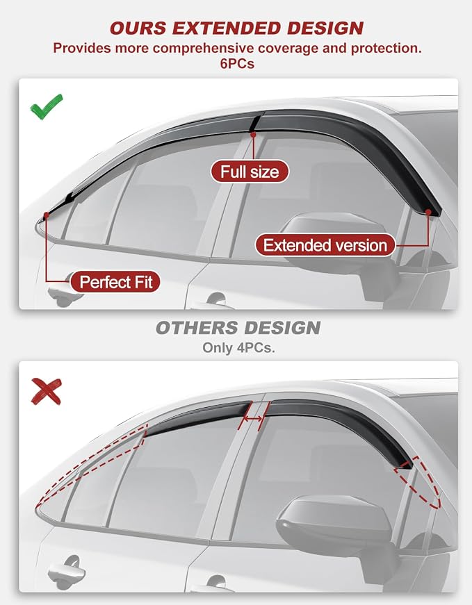 6pcs Outside-Mount Window Rain Guards Fit for 2020-2026 Toyota Corolla Sedan, Extra Durable Window Visors Wind Deflector Dark Smoke Vent Shades Car Tape-on 6-pcs with Thicker