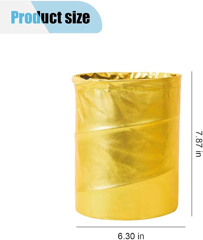 Collapsible Trash Can Car Garbage Bag - Leather Pop-up Car Trash Bin with Elastic Band - Hanging Foldable Garbage Can Vehicle Waste Basket Bin - Double-Layer Washable Bag for Cars Camping (Gold)