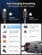 [Upgraded] Retractable Car Charger 4 in 1, Fast Car Phone Charger with Cord 2.6ft, USB C and Apple Car Adapter, Compatible with iPhone 17 16 15/15 Pro Max/14/13/12/11, Galaxy, Pixel