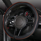 Car Steering Wheel Cover, Anti-Slip, Safety, Soft, Breathable, Heavy Duty, Thick, Full Surround, Sports Style (Black with Light Orange Line)