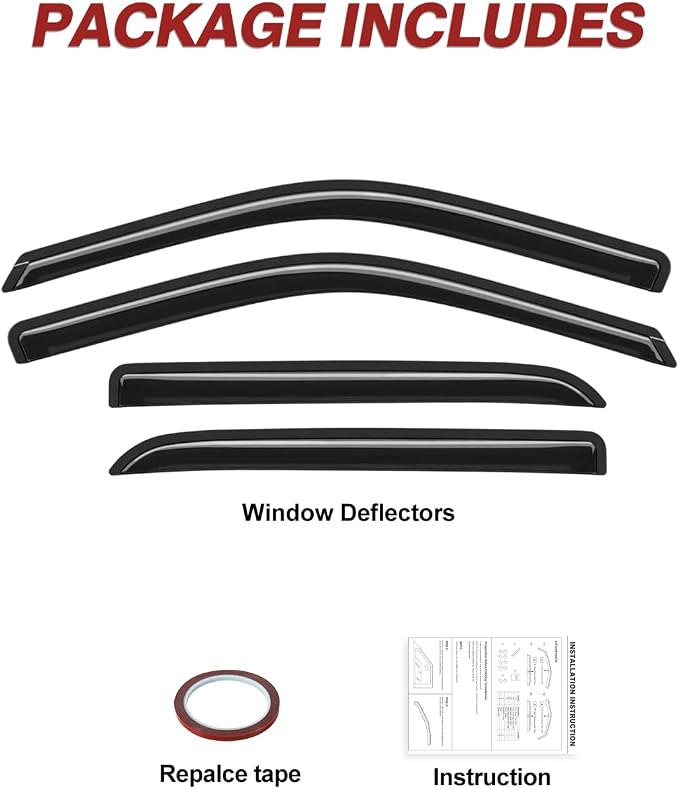 Outside-Mount Window Rain Guards Fit for Dodge Ram 1500 2009-2024/2010-2025 Ram 2500 & 3500, Extra Durable Window Visors Wind Deflector Dark Smoke Vent Shades Car Tape-on with Thicker 4PCS