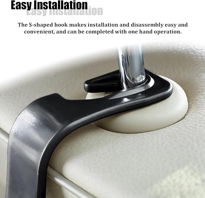 Car Seat Headrest Hook, 4PCS Vehicle Seat Back Hanger Storage Organizer for Handbag Purse Coat, Auto Interior Headrest Hook, Universal for SUV Automobile Truck (Black)