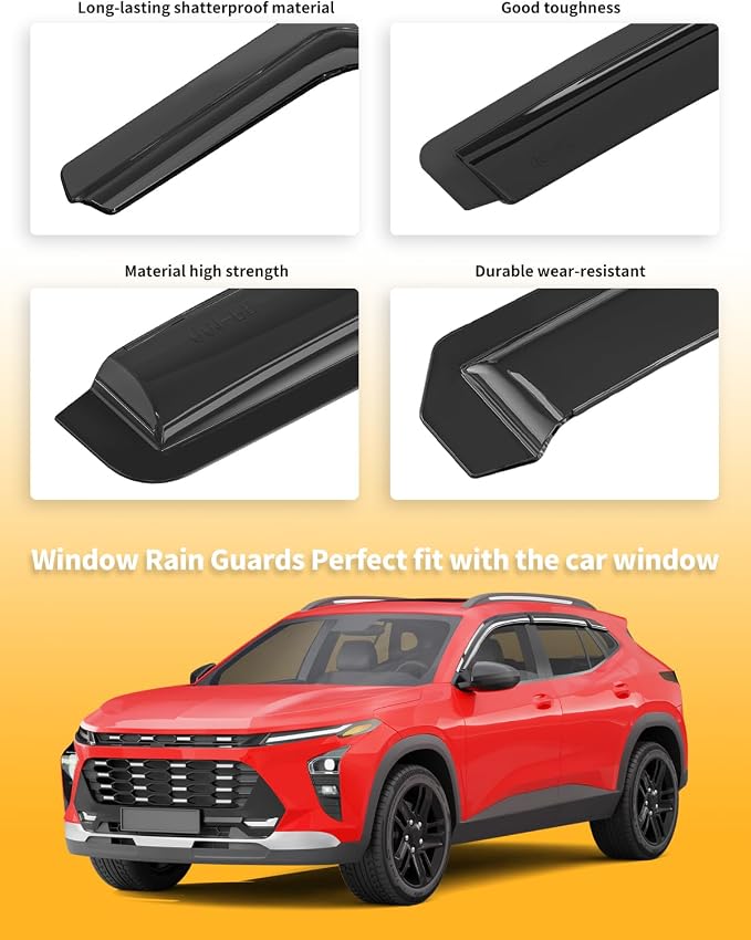 6pcs Outside-Mount Window Rain Guards Fit for 2024 2025 2026 Chevy Chevrolet Trax, Extra Durable Window Visors Wind Deflector Dark Smoke Vent Shades Car Tape-on 6-pcs with Thicker