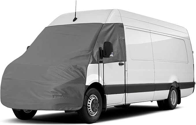 600D RV Windshield Engine Cover for Benz Sprinter 2019-2026 | Fits W906 Sprinter Vans, Mirror Cutouts, All Weather Blackout Privacy