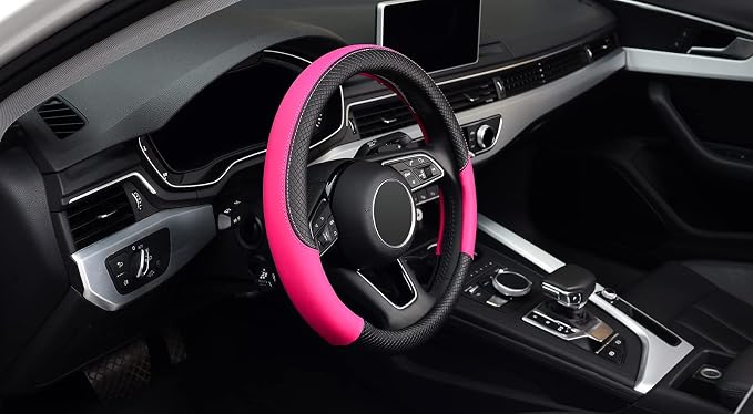 Steering Wheel Cover, Universal Fit 15 Inch Microfiber Leather Car Wheel Protector, Anti-Slip, Pink