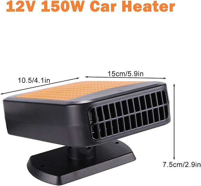 12V Car Heater for Vehicle 2-in-1 Portable Car Heater with 360°Rotation Defroster Windshield Heater That Plugs Into Cigarette Lighter for Vehicle SUV Trucks & RVs