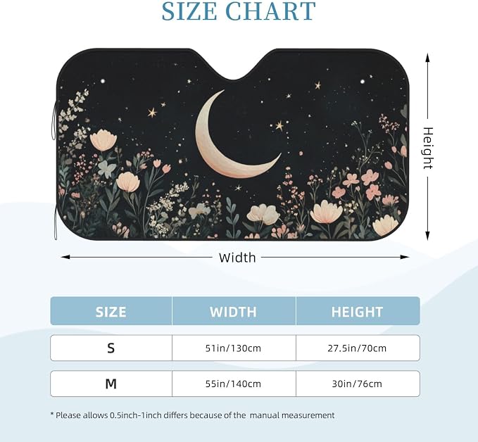 Windshield Sun Shade Moon Flower Field Rustic Car Front Window Sunshade Cover for Truck SUV Blocks UV Rays Automotive Visor Interior Protector 55 x 30 inch