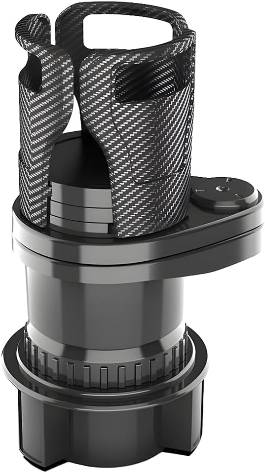 Car Cup Holder Expander, 2 in 1 Multifunctional 360° Rotating Water Bottles Holder Extender Adapter with Adjustable Base, Automotive Insert Drink Cup Adapter, Universal for Vehicles (Black)