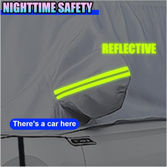 Half Car Cover for Sedan, 141.7" Windproof Windshield Cover, Dustproof Auto Sunroof Covers with Reflective Straps, All Season Universal Waterproof Vehicle Window Sun Protector(Sedan)
