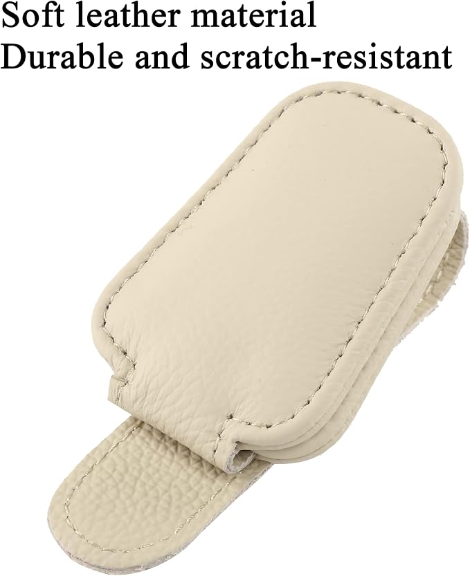 KIWEN 2 Packs Sunglasses Holders for Car Visor, Magnetic Leather Glasses Eyeglass Clip for Car, Ticket Card Clip Sunglasses Mount, Car Visor Accessories Gadgets (2, Beige)
