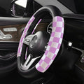 Lattice Car Steering Wheel Cover Microfiber Leather Non-Slip Comfort Universal 15 inch Checkered Plaid Wheel Protector for Truck, SUV, Cars (Pink Purple)