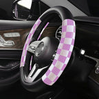 Lattice Car Steering Wheel Cover Microfiber Leather Non-Slip Comfort Universal 15 inch Checkered Plaid Wheel Protector for Truck, SUV, Cars (Pink Purple)