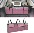 Car Trunk Organizer, Backseat Hanging Storage with 4 Large Pockets, Collapsible Cargo Bag with Adjustable Straps Frees Trunk Floor, Sturdy Space Saving Expert for SUV, Truck, Van (Pink)