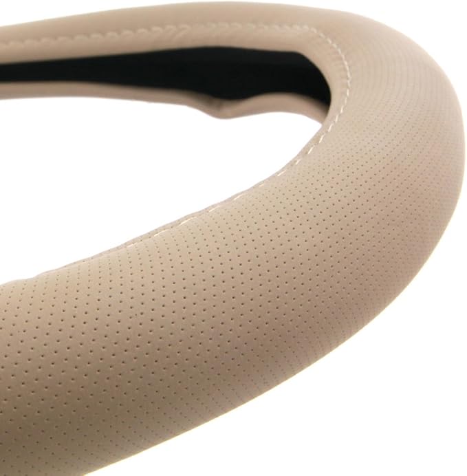 Ergonomic Soft Grip Steering Wheel Cover - Sporty Leather Grip for Standard Size Wheels 14.5-15 inch Beige