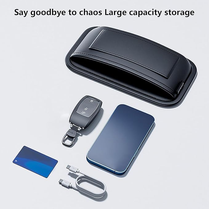Car Storage Bag, Leather Small Debris Organizer,Hanging Cell Phone Mobile Paste Type Bag for Stowing Tidy, Universal Accessories（BlackA-1pcs）