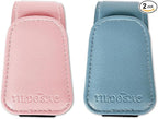 2 Pack Sunglasses Holder for Car Visor, Leather Magnetic Sunglass Holder for Car with Clip (Blue+Pink)