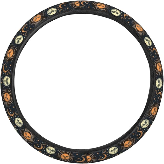 Sun and Moon Steering Wheel Covers Anti-Slip Elasticity Car Accessories Steering Wheel Protector Universal 15 Inch for Cars SUV Vehicle Truck