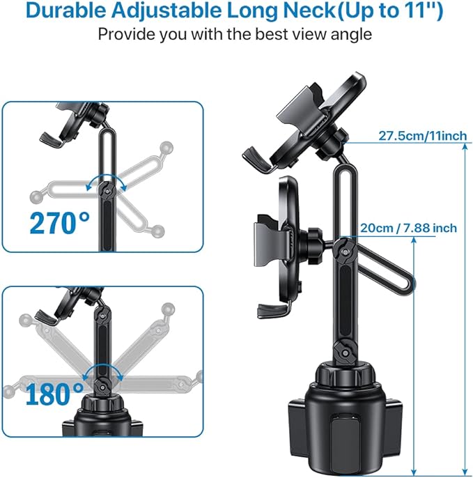 Universal Cup Phone Holder for Car, [Upgraded Version] Adjustable Long Neck Car Cup Holder Phone Mount Cradle Friendly Compatible with iPhone Samsung Google and All Smartphones, Blue