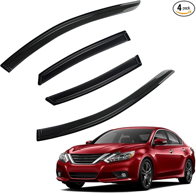 Window Rain Guards Compatible with 2013-2018 Altima 4-Door Sedan, 4pcs Smoke Tint Vent Deflectors Window Visors Outside Mount Tape On Style Acrylic Set of 4 Front+Rear
