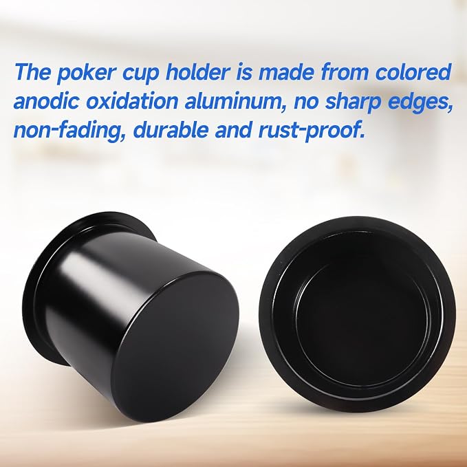GSE Games & Sports Expert Jumbo Aluminum Cup Holder, Drop-in Cup Holder for Casino Poker Tables, Work Desks, Boats, RVs, Cars & Trucks (Black, 2-Pack)