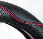 Microfiber Leather Car Steering Wheel Cover, Soft Padding, Durable, No Smell, Universal 15 Inch Steering Cover, Anti-Slip Embossing Pattern A, Black with Red Line