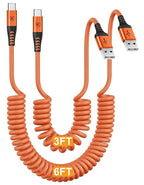 Coiled USB A to USB C Cable for Car [3FT+6FT], USB to USB C Cable Fast Charging 60W, USB Type C Cable iPhone Charger USBC Cord for iPhone 17/16/15/Pro Max/Plus/Samsung Galaxy S26/S25/Ultra-Orange