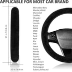 Fluffy Steering Wheel Cover for Women Girls, Universal Fit 15 inch Fur Car Wheel Cover & Handbrake Cover & Gear Shift Cover Set, Fashion Winter Warm Fuzzy Vehicle Wheel Protector (Black)