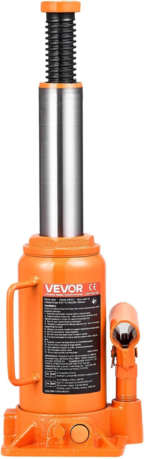 Hydraulic Bottle Jack, 12 Ton/24000 lbs All Welded Car Hydraulic Jack, Features 7.5-14 in Lifting Range & 3-Section Long Handle, for Pickup Truck, Truck, RV, Auto Repair Industrial Engineering