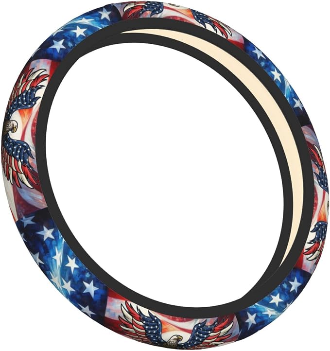 American Flag Neoprene Steering Wheel Cover Anti-Slip Elastic Eagle Pattern Steering Wheel Protector 15in Universal Car Accessories Fit Cars, SUVs, Auto