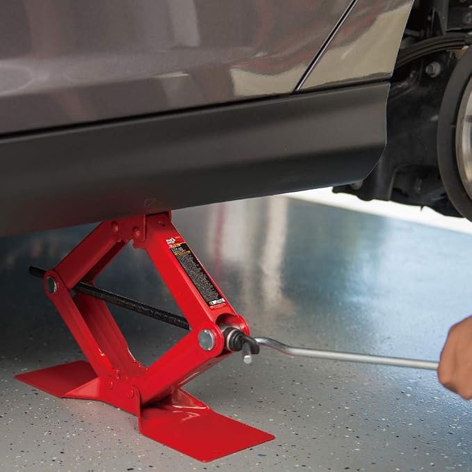 T10152 Torin Steel Scissor Lift Jack Car Kit, 1.5 Ton (3,000 lb) Capacity, Red