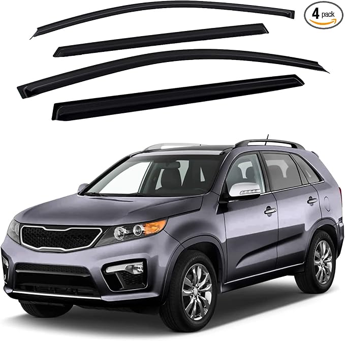 Tape-On Window Visors 4-Piece for 11-15 Kia Sorento Sun Rain Guard Shield Shade Smoke 94187