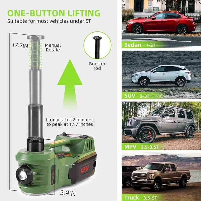 Portable 5 Ton 12V Electric Car Jack Hydraulic Floor Jack for Car with Tire Inflator Pump for Vehicle Emergency Repair Kit 11023lbs