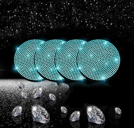 4pcs Bling Car Cup Holder Coaster, 2.75 inch Anti-Slip Shockproof Universal Fashion Car Coasters Insert Bling Crystal Rhinestone Automotive Interior Accessories for Women (Aquamrine)