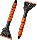 Professional Ice Scraper and Snow Brush for Cars, 2-in-1 Winter Snow Removal Tool with Ergonomic Foam Grip, ABS Ice Chopper for Windshield, Window, and Vehicle Snow Cleanup (Orange 2PC)