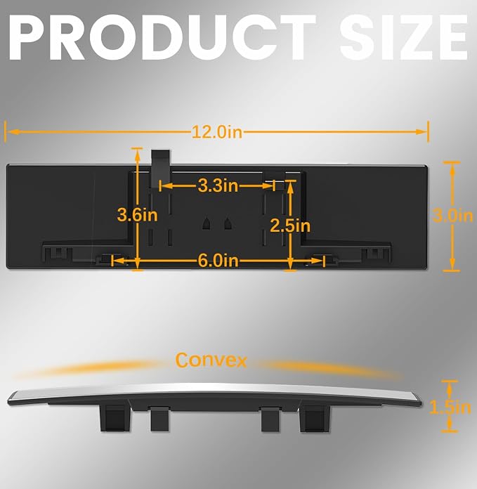 12 Inch Chrome Coat Anti-glare Wide Angle Rear View Mirror 2 Pack | Convex Panoramic Clip-on HD Rearview Mirror Universal Car Interior Accessories Mirrors for Car SUV Truck to Reduce Blind Spot